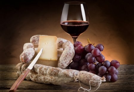 A good red Wine for Jerry - wine, delicious, sausage, food, cheese