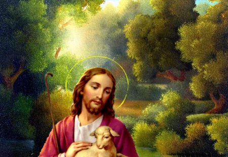 Jesus loving the lost sheep - christ, religion, love, jesus