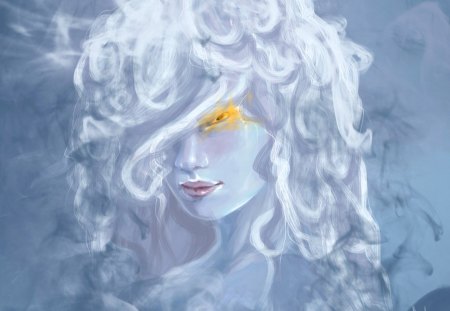 White hair girl - white, painting, art, abstract, girl, hair, white hair