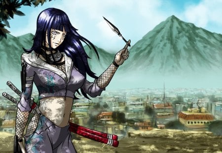 Hinata - pretty, anime, warrior, original, long hair, japan, naruto, katana, weapon, purple hair, anime girl, tagme, fantasy, ninja, hinata, naruto shippuden, cute girl