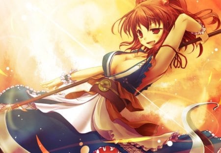 Onozuka Komachi - long hair, weapon, hair, red