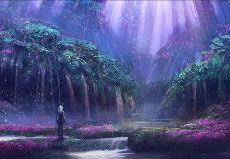 Fantastic realm - forest, purple, pink, fantastic, game, realm, fantasy, light, violet, tree, tera online, green