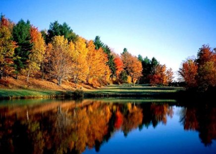 autumn landscape - water, reflection, beauty, trees, colors