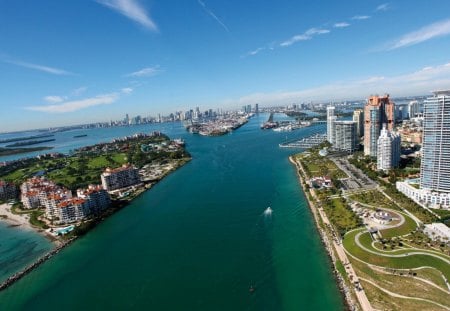 Miami - clouds, water, beautiful, city, buildings, architecture, usa, nature, miami, skyscrapers, sky