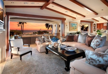 living room with a great view - design, beach, view, living room