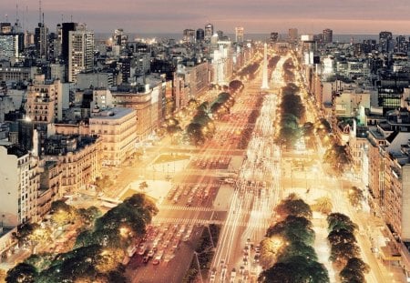 main blvd in buenos aires at night