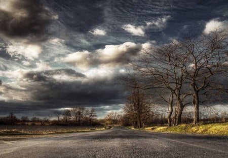 rural road hdr - road, clouds, fields, trees, rural