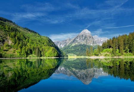 mirror lake - lake, forest, mountain, reflection