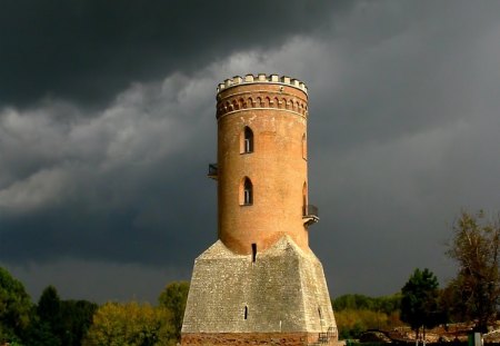 Chindia Tower - storm, clouds, pretty, stone, tower, romania, beautiful, grass, architecture, chindia, old, classic