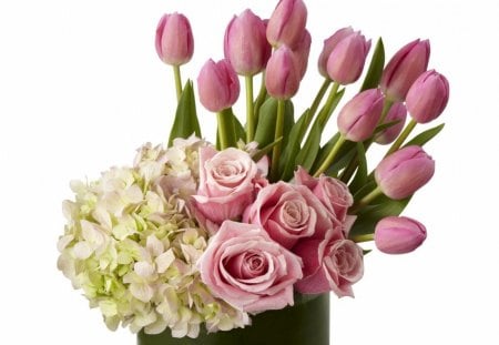 Tenderness - roses, pink, soft, tulips, bouquet, tenderness, sweet, flowers