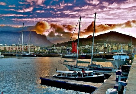 CITY under BEAUTIFUL SKY - sky, boats, clouds, city, harbor