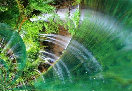 emerald falls - lake, forest, green, falls