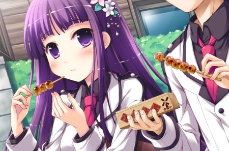 Kikyo Tenjou - kikyo tenjou, anime, iro ni ide ni keri waga koi wa, anime school girl, white, anime girl, purple, food