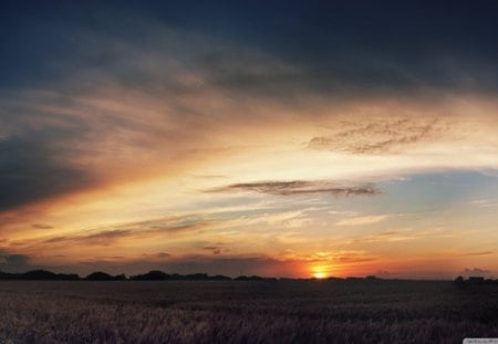 A Special Sunset - nature, sky, beautiful, clouds, sunset, field