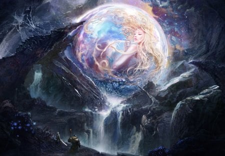 Fantasy - woman, game, pink, girl princess, water, realm, fantasy, fantastic