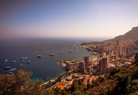 City view - summer, beautiful, skyscrapers, amazing, ocean, horizons, view, city, nature, mountain, water, shore, sky, reflection, coast, nice, lovely, sea, boats