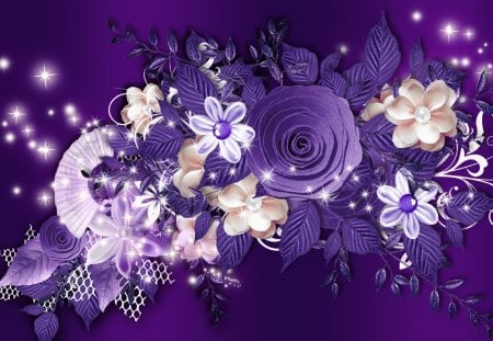 Purple WOW - flowers, sparkle, netting, purple, rose, fleurs, shine, leaves