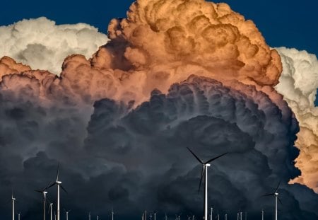 amazing clouds hdr - turbines, hdr, clouds, puffy