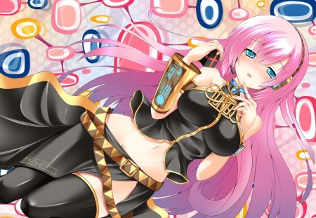 Love the Outfit - woman, sexy outfit, female, black, modern, anime, teen, maiden, sexy, lady, skirt, girl, pink hair, gold, abstract, colours, pink, top, colors, outfit, dress