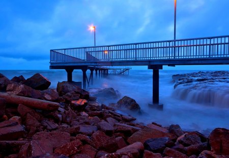 BRIDGE - night, bridge, landscape, sea