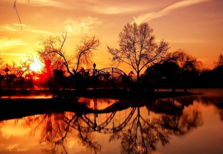 HOT DUSK - landscape, lake, sunset, hot day