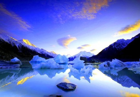 ICY LAKE - ice, lake, landscape, mountain