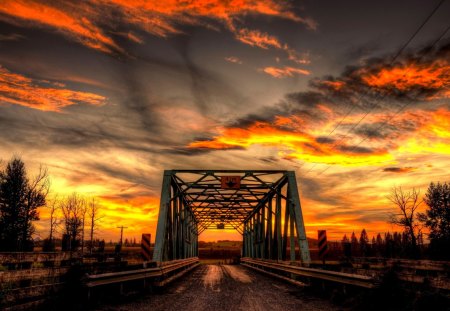 THE SUNSET - nature, sky, roof, fence, sunset, road, bridge