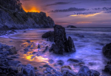 ROCKY SHORE @ DUSK - sunset, rock, hdr, shore, rocky