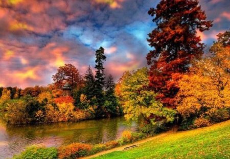 autumn on a river - nature, sky, autumn, river