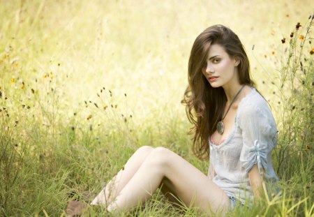 Pretty Girl - pretty, model, beautiful, brunette, girl, photography, field, nature, woman