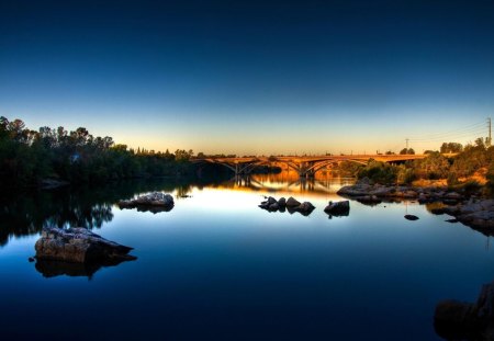 Blissful Blue Sunset - blissful, sunset, reflection, blue