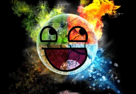 Elemental Smiliey - smile, water, fire, air, elements, 3d, earth