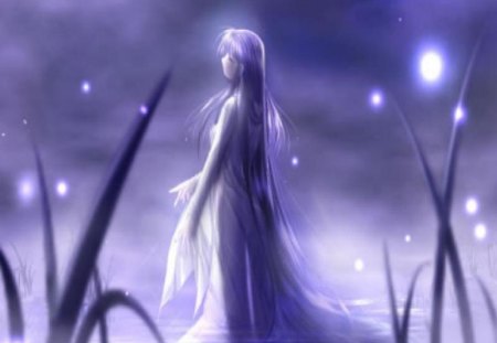 Twilight Fairy - mauve, water, twilight, fairy, reeds