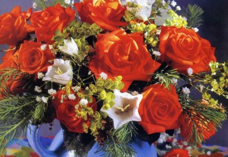 Goldtinged Roses - bouquet, flowers, roses, vase