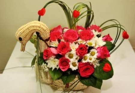 Floral Swan♥ - roses, delicate, forever, swan, beautiful, fashion, entertainment, love, red, floral