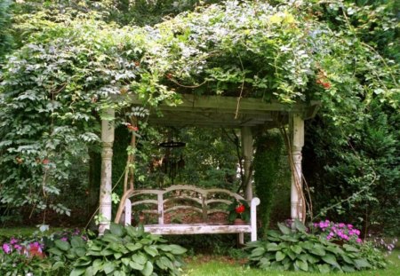 Palo-Verdes-Estate - flowers, swing, nature, seat