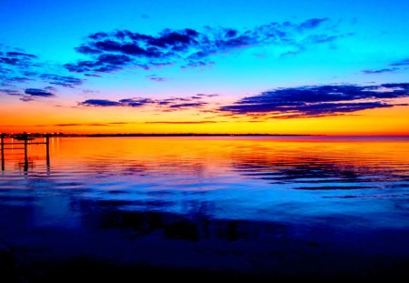 SUNSET - ocean, sunset, reflection, clouds