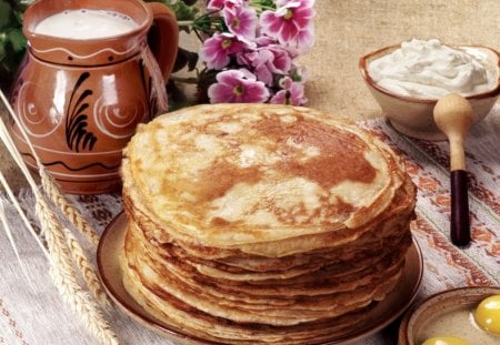 Delicios pancakesâ™¥ - breackfast, pancakes, flowers, delicious, nature