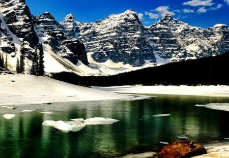 SNOW MOUNTAIN LAKE - lake, winter, mountain, snow