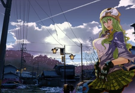 Neliel - anime, female, warrior, original, neliel, green hair, uniform, pink eyes, japan, bleach, nel, school girl, anime girl, beautiful, morning, tagme, fantasy