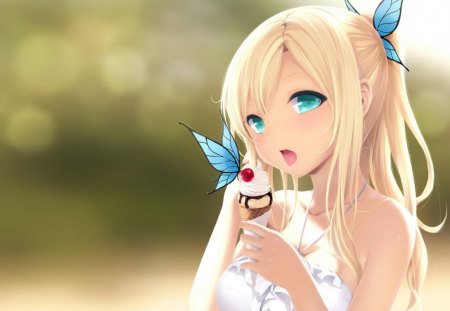 Anime Girl - anime, nice, girl, butterflies