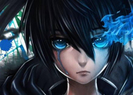 Anime - flame, tear, blue, anime, brs, black