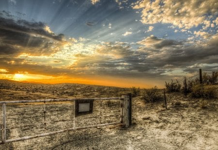 Beautiful Sky - amazing, splendor, landscape, sunrays, view, sky, sun, clouds, sunlight, beautiful, beauty, colors, lovely, fence, nature, sunset, rays, peaceful