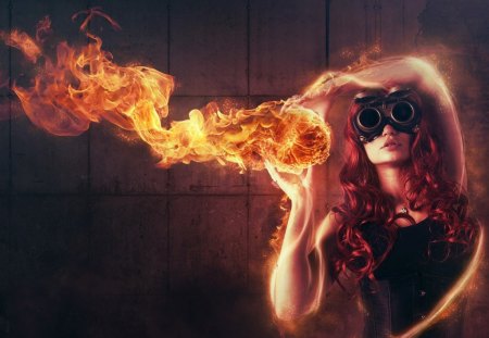 Fire girl - fire, girl, abstract, art