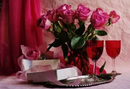 Romantic table for Two - romance, flowers, elegant decor, table setting