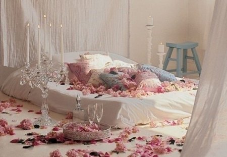 bed of roses - house, roses, bed, architecture, bedroom