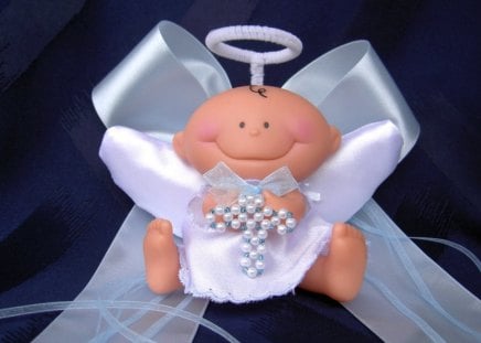 Smiling Angel Boy In Baptism Day♥ - blue, fashion, entertainment, angel, happy, precious, boy, baptism, ribbon, smiling, forever, decor, table, holy, love, cross, bow