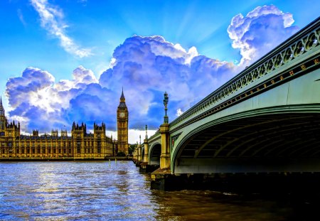 LONDON CITY - river, hdr, london, city, clock tower, bridge