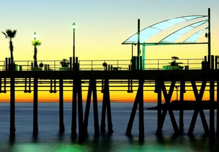 Redondo Beach Pier - sunset, water, blue, pier