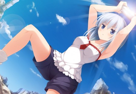 Anime - clouds, shorts, anime, sky